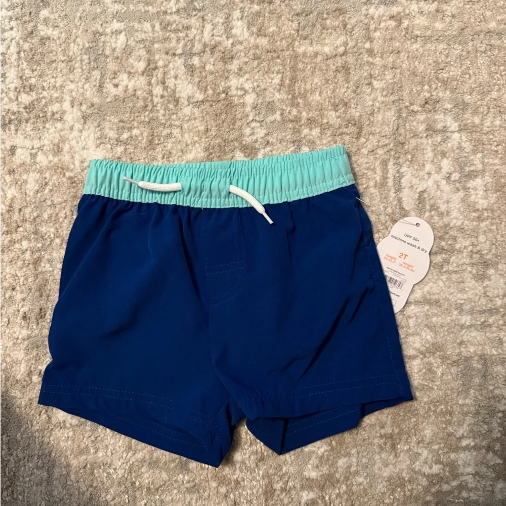 Wonder Nation Blue Swim Trunks with Mint Waistband size 2T-NWT